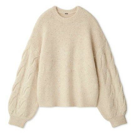 Mila Owen/ミラオーウェン】ミドルゲージケーブルスリーブニットプル