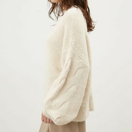 Mila Owen/ミラオーウェン】ミドルゲージケーブルスリーブニットプル