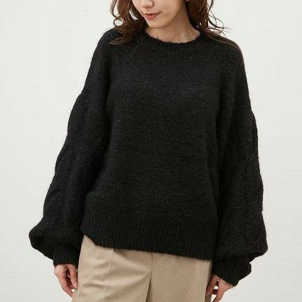 Mila Owen/ミラオーウェン】ミドルゲージケーブルスリーブニットプル