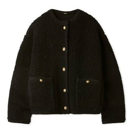 Mila Owen/ミラオーウェン】金釦ノーカラーコンパクトラメニット