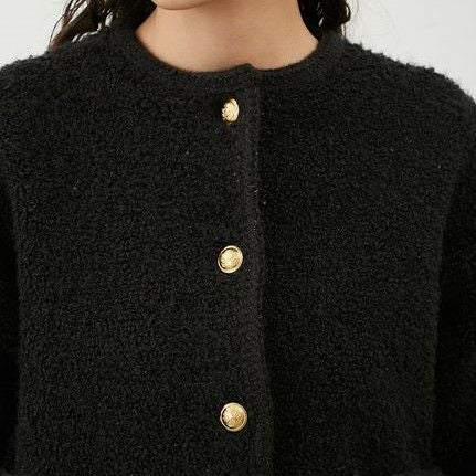 Mila Owen/ミラオーウェン】金釦ノーカラーコンパクトラメニット